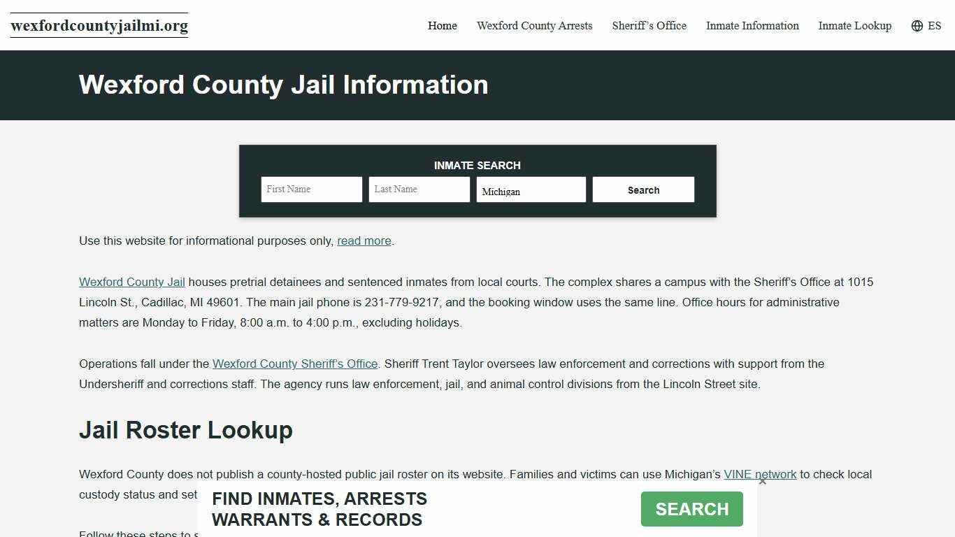Wexford County, MI Jail Roster, Inmate Info