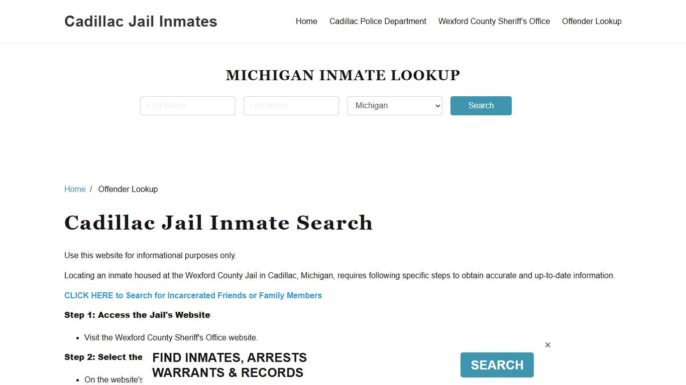 Cadillac, MI Detainee Lookup