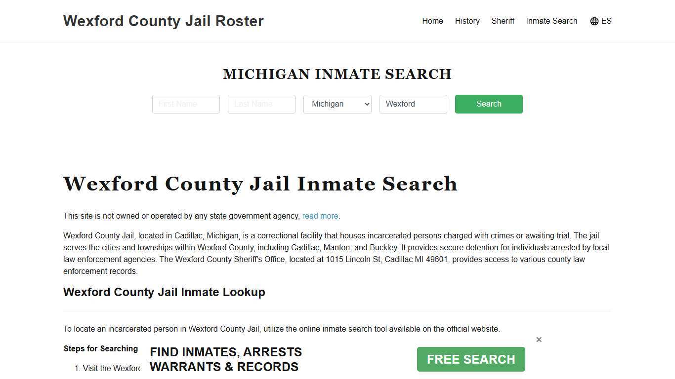Wexford County Jail Roster Lookup, MI, Inmate Search